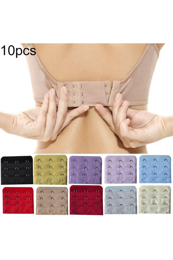 10Pcs 3-Row 3-Hook Universal Women Bra Extender Clasp Strap Extension Band Set,Black