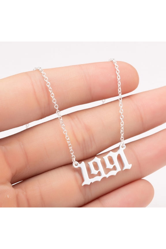 1980-2019 Birth Year Number Charm Pendant Stainless Steel Chain Necklace Jewelry,Silver 1991