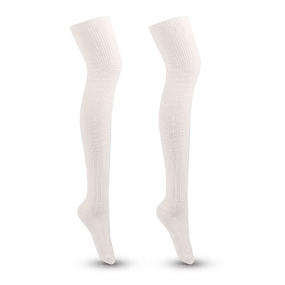 harmtty 1Pair Women Stockings Lengthened Breathable Cotton Over Knee Thigh Socks for Lady,White