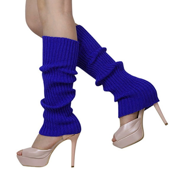 harmtty 1Pair Women Vertical Stripes Solid s Leg Warmers Knitting Socks for Home,Blue
