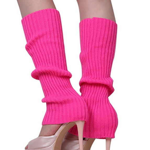 harmtty 1Pair Women Vertical Stripes Solid s Leg Warmers Knitting Socks for Home,Rose-Red