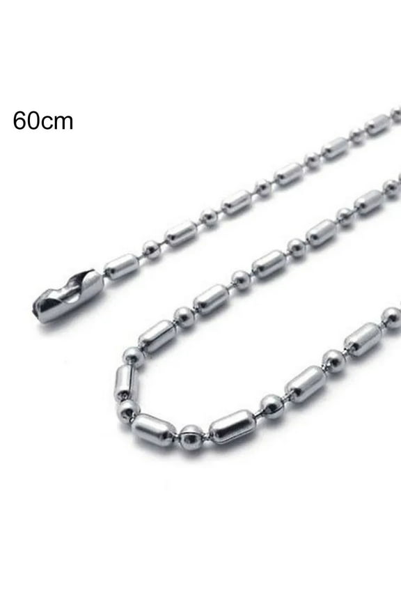 2.4mm Hip Hop Silver Color Chain Necklace Stainless Steel Ball Beads Unisex Long Necklace Jewelry Accessory,Silver 60 cm