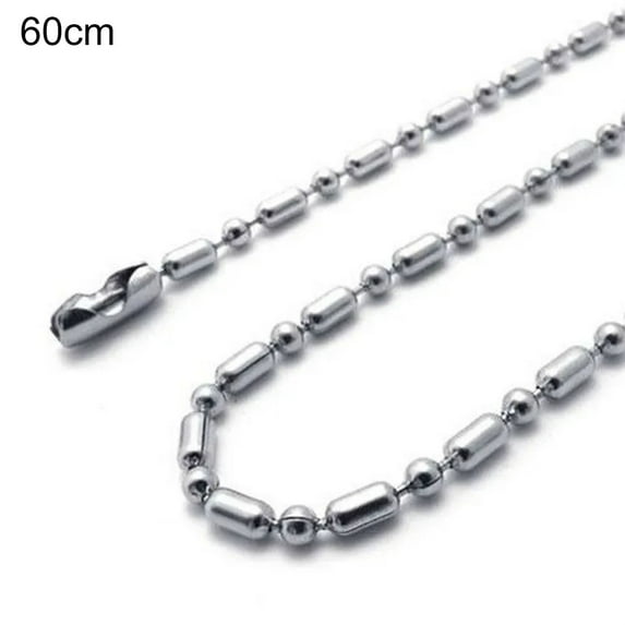 harmtty 2.4mm Hip Hop Silver Color Chain Necklace Stainless Steel Ball Beads Unisex Long Necklace Jewelry Accessory,Silver 60 cm