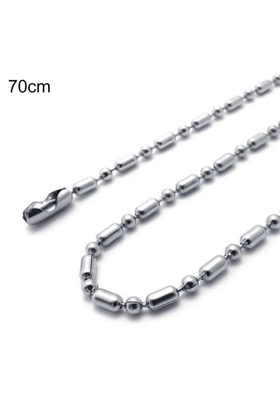 2.4mm Hip Hop Silver Color Chain Necklace Stainless Steel Ball Beads Unisex Long Necklace Jewelry Accessory,Silver 70 cm