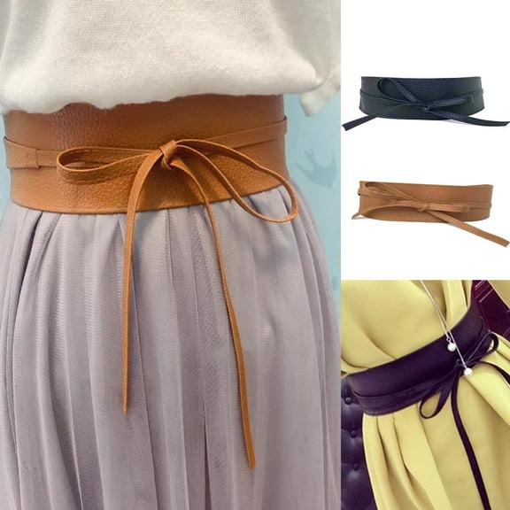 harmtty 2 Pcs/Set Waist Belt Wide Lace Up Faux Leather Bowknot Waist Band for Daily