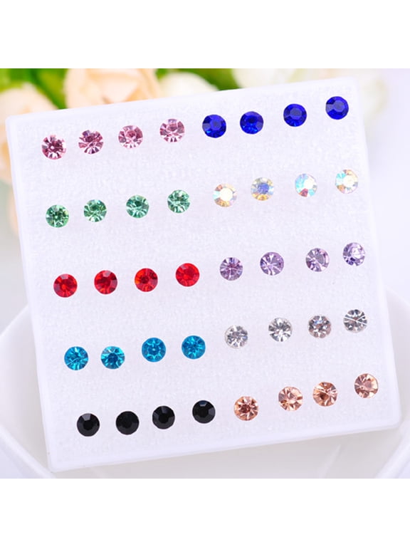 20 Pairs Women Ear Studs Set Shiny Cubic Zirconia Exquisite Concise Shining Multi-Color Decorative Stainless No Harm Zirconia Women Earrings Set for Daily Wear