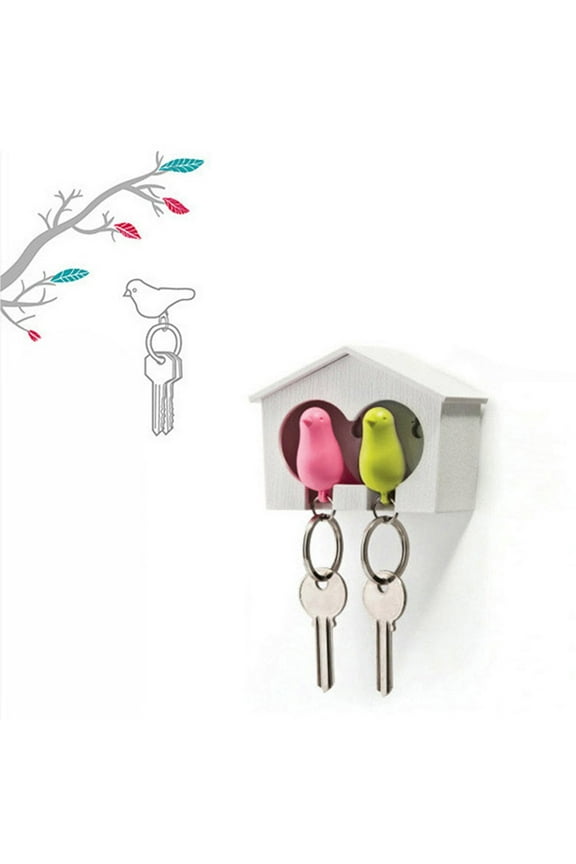 2Pcs Bird Keychain + 1Pc Sparrow Birdhouse Home Wall Mount Key Ring Holder Decor,Red-White