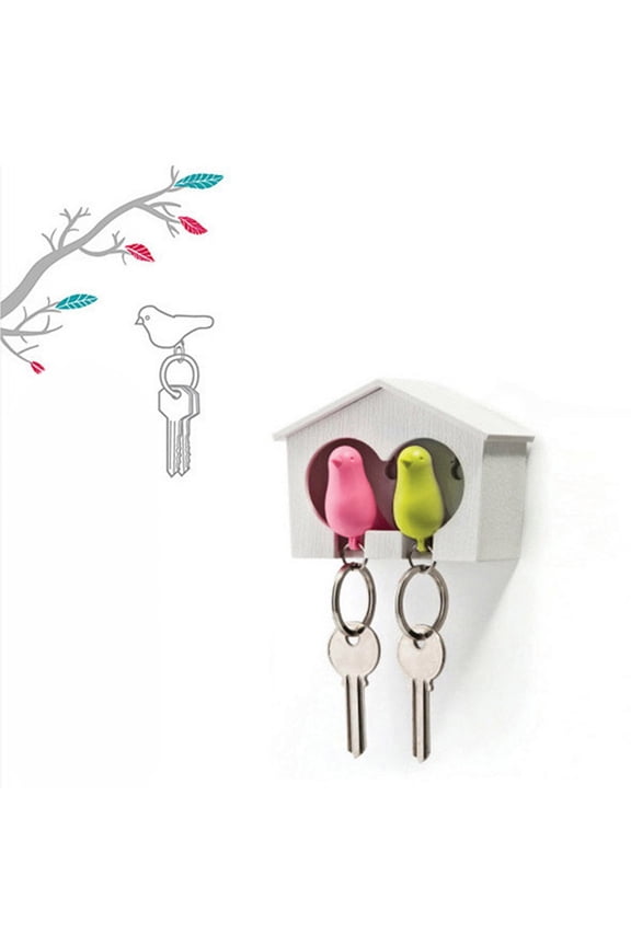 2Pcs Bird Keychain + 1Pc Sparrow Birdhouse Home Wall Mount Key Ring Holder Decor,Yellow White