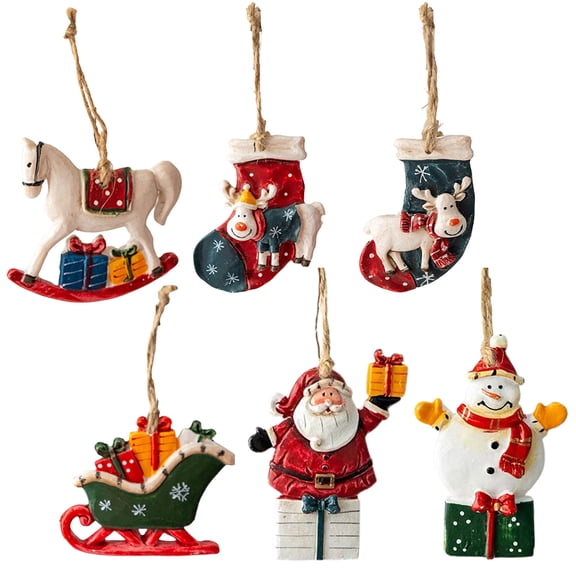 harmtty 2Pcs Christmas Resin Pendant Christmas Tree Ornaments Santa Claus Snowman Christmas Pendant for Holiday Christmas Home Decor