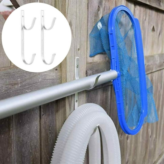 harmtty 2Pcs Pool Pole Hook Heavy Duty Aluminum Alloy Screw Mount Skimmers Leaf Rakes Nets Pool Supplies Hanger Outdoor for Garden,Silver