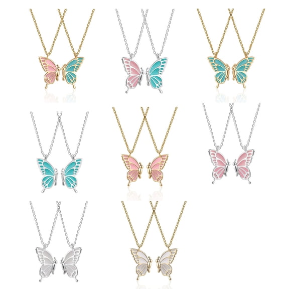 harmtty 2Pcs/Set Friendship Necklace Meaningful Bright Luster All Match Adjustable Extension Chain Decoration Gift Best Friend BFF Sister Butterfly Pendant Necklace for Anniversary