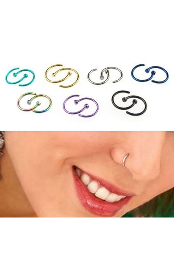 2Pcs Stainless Steel Nose Ring Open Hoop Earrings Unisex Body Piercing Jewelry