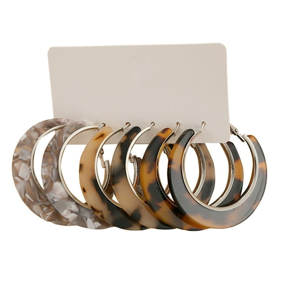 harmtty 3 Pairs Women Earrings C Shape Vintage Jewelry Electroplating Geometric Hoop Earrings Birthday Gift