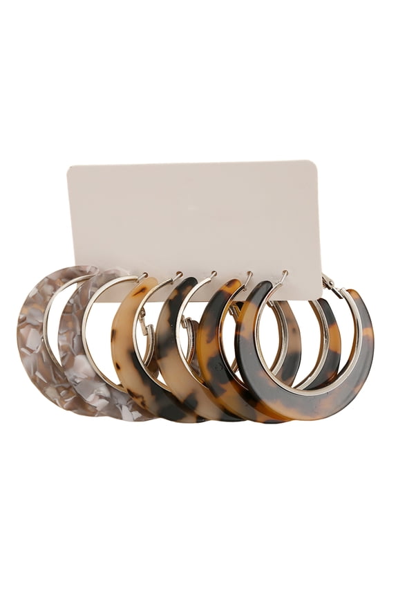 3 Pairs Women Earrings C Shape Vintage Jewelry Electroplating Geometric Hoop Earrings Birthday Gift