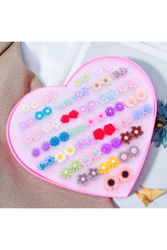 36 Pairs Women Ear Studs Set Shining Multi-Color Cartoon Lightweight No Harm Decorative Stainless Different Shapes Stud Earrings Set Gift