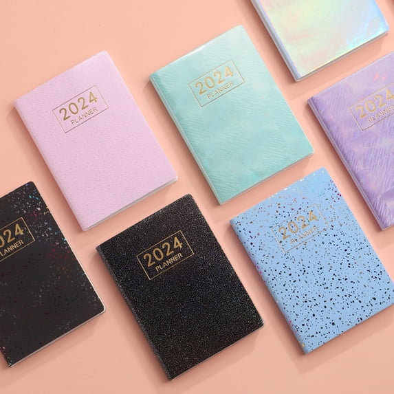 harmtty A7 2024 English Planner Faux Leather Hardcover 120 Pages Ink-Proof Paper Mini Journal Dairy Pocket Notebook Student Supplies Green