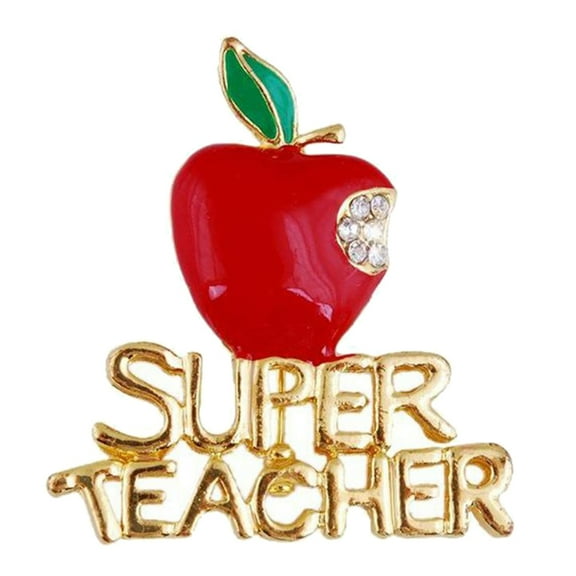 harmtty Apple Super Teacher Rhineston Inlaid Brooch Pin Badge Christmas Teacher Day Gift