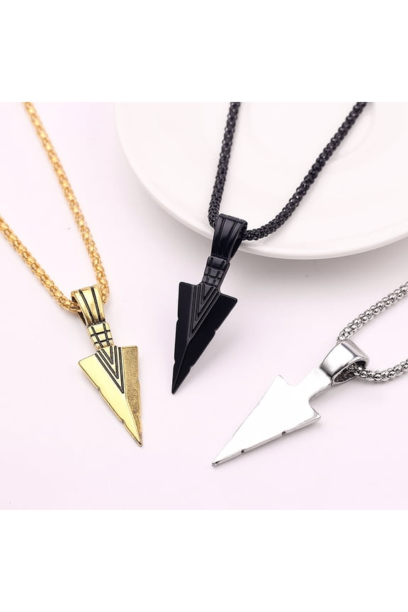 Arrowhead Pendant Men Necklace Vintage Alloy Chain Spearpoint Necklace Accessories,Black