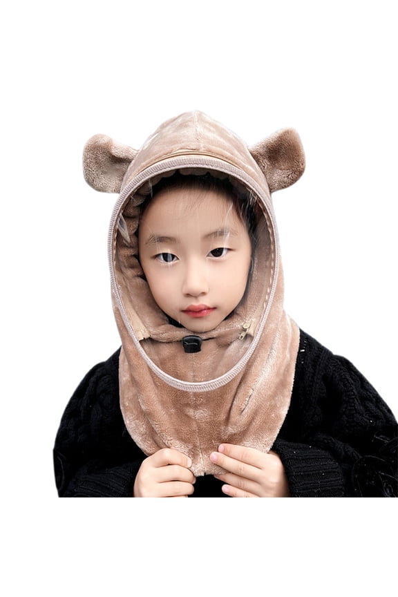 Baby Hat Detachable Face Cover Soft Warm Ear Protection Child Headwear for Outdoor,Khaki