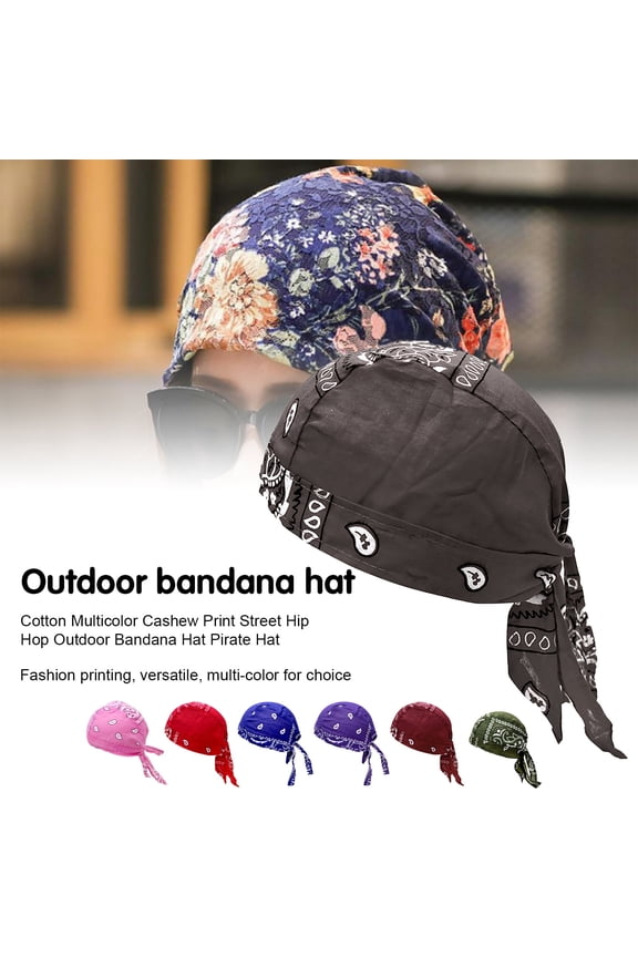 Bandana Multi-color Hip Hop Cotton Cashew Printing Pirate Headscarf Beanie Hat for Streetwear,White