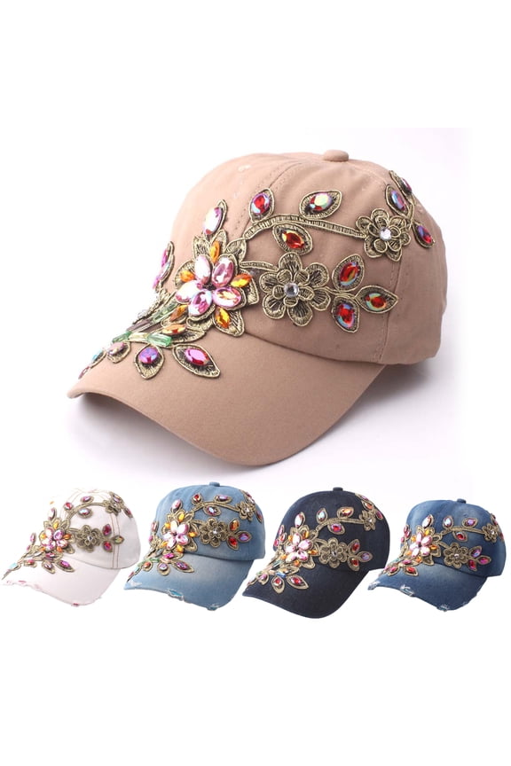 Baseball Cap Solid Color Windproof Lightweight Fashionable Bling Rhinestone Hip Hop Hat Birthday Gift ,Black