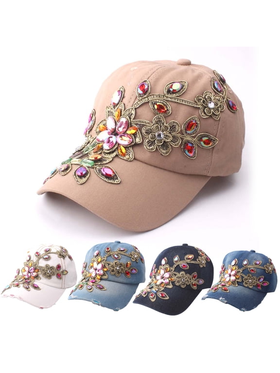 Baseball Cap Solid Color Windproof Lightweight Fashionable Bling Rhinestone Hip Hop Hat Birthday Gift ,Black