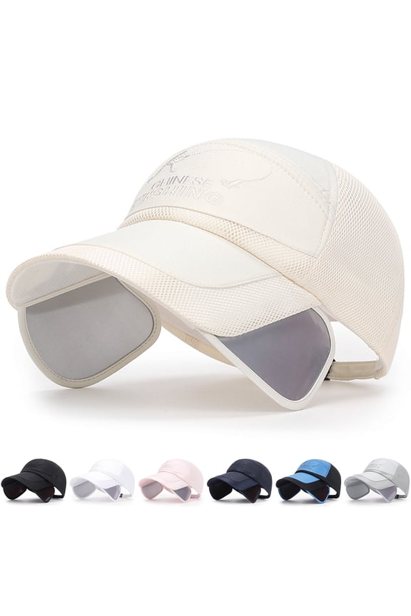 Baseball Hat Breathable Adjustable Extended Brim Anti-UV Embroidery Design Summer Outdoor Fishing Baseball Sport Visor Hat Outdoor Supply,Light Grey