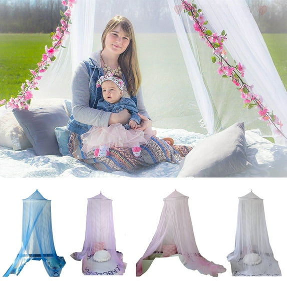 harmtty Bed Canopy Fine Mesh Breathable See-through Easy Installation Hanging Net Canopy Solid Color Round Dome Princess Girls Bed Curtain Bedroom Decoration,Pink