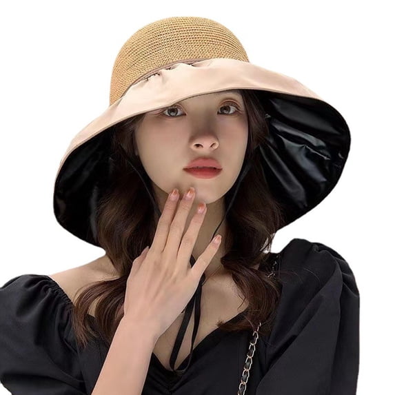 harmtty Bow Decor Sunhat Brim Sun Hat Summer Women Fisherman Hat Big Brim Foldable Bow Decor Sun Protection Anti-uv Heat-resistant Vinyl Portable Camping Khaki