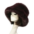 thumbnail image 1 of harmtty Bucket Hat Oversized Fluffy Wide Brim Soft Thickened Ear Faux Fur Winter Thermal Women Fisherman Cap for Daily Life Purplish Red, 1 of 8