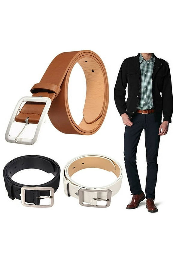 Business Men Belt Casual Pin Buckle Waist Strap Belt Men's Stylish Waistband PU Leather,Coffee