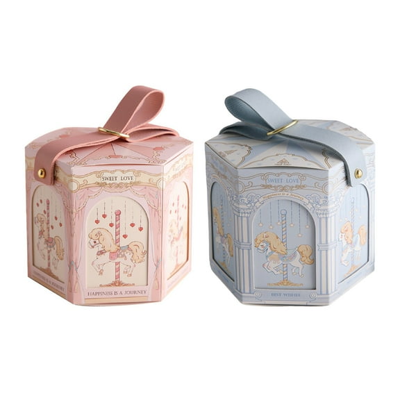 harmtty Candy Box Portable Cartoon Print Carousel Pattern Dispense Candy Paper Jam Lovely Gift Bag Candy Box for Wedding,Blue