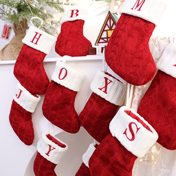 harmtty Christmas Socks Vintage Style Thread Weaving Letter Print Fireplace Xmas Tree Hanging Stockings for Xmas Gift