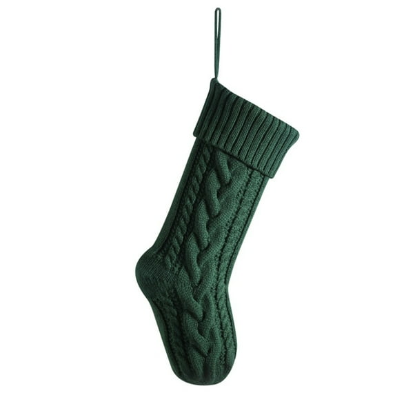 harmtty Christmas Stocking Decor Knitted Christmas Stocking 1pc Christmas Knitted Stocking Handmade Reusable Xmas Tree Hanging Gift Bag Sock Pendant Holiday Dark Green