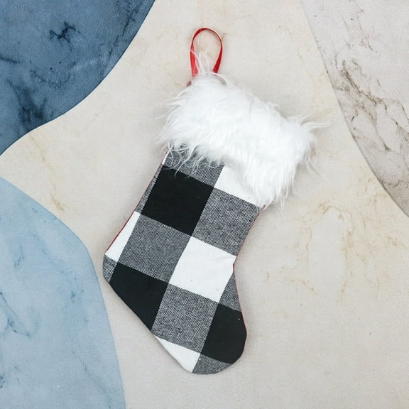 harmtty Christmas Tree Ornaments Small Gingham Plush Stocking Sock Gift Bags Pendant