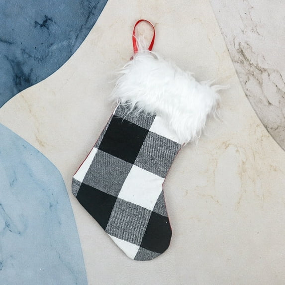 harmtty Christmas Tree Ornaments Small Gingham Plush Stocking Sock Gift Bags Pendant