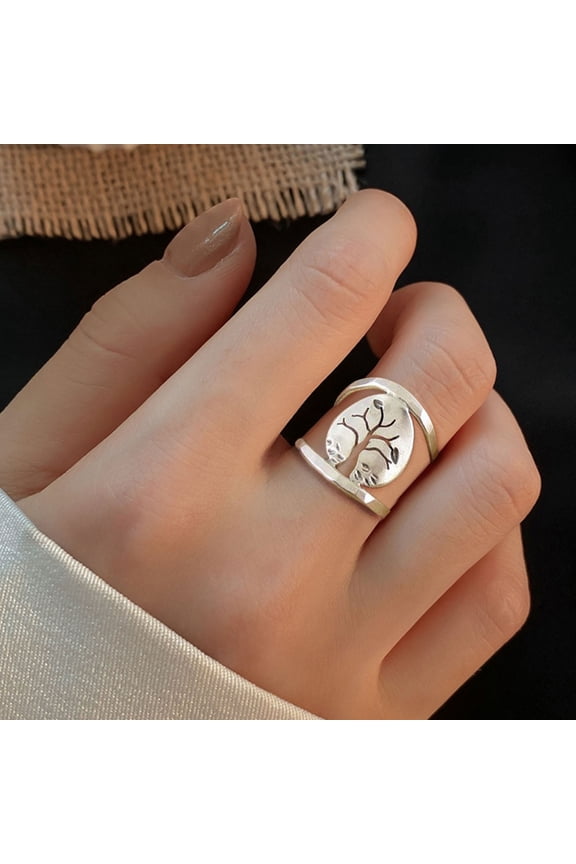 Classic Carved Alloy Hollow Vintage Ring Bird Tree Pattern Lady Ring Jewelry Accessaries