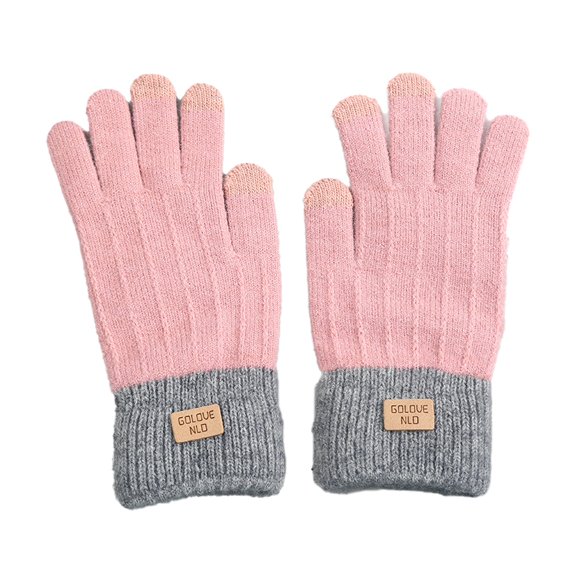 harmtty Contrasting Color Gloves Winter Gloves Knitted Thick Warm Color Matching Touch Screen Anti-slip Elastic Soft Plush 1 Pair Unisex Pink
