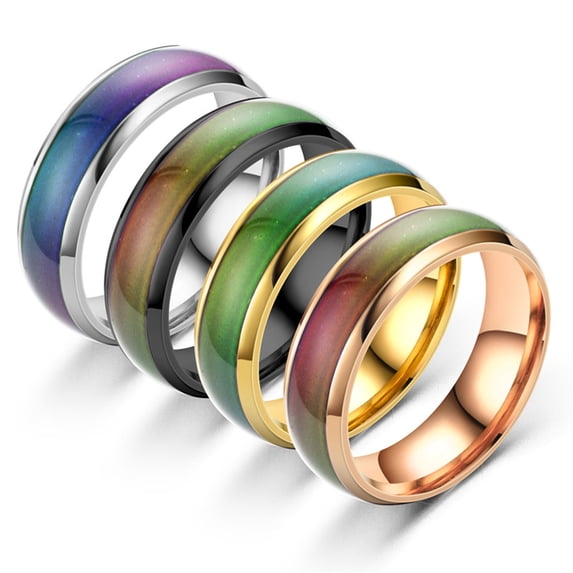 harmtty Couple Ring Color Changing Electroplating Temperature Sensing Sealing Glaze Allergy Free Anniversary Gift Never Fade Classic Temperature Mood Ring for Everyday Wear