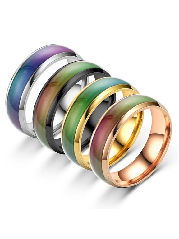 Couple Ring Color Changing Electroplating Temperature Sensing Sealing Glaze Allergy Free Anniversary Gift Never Fade Classic Temperature Mood Ring for Everyday Wear