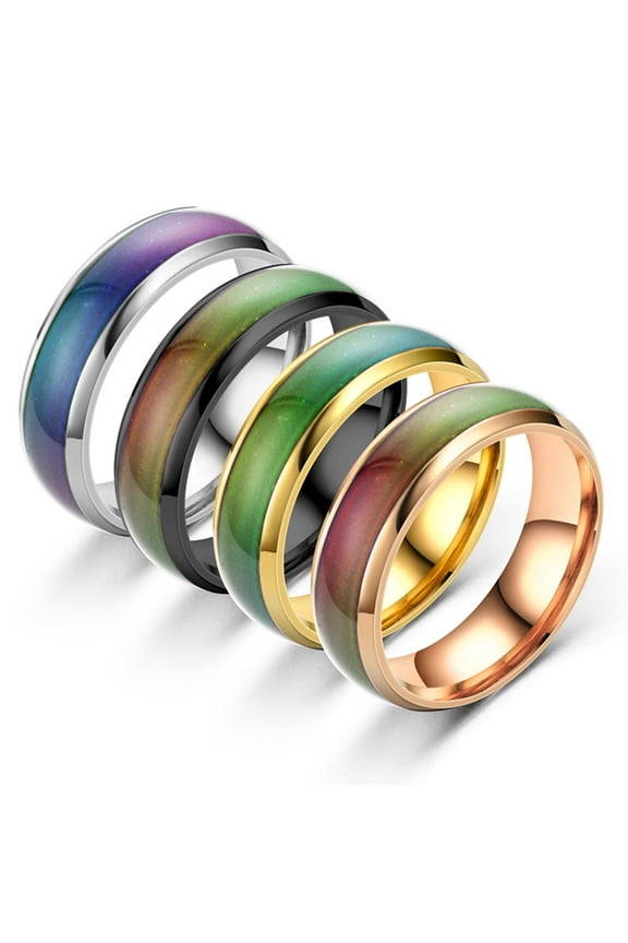 Couple Ring Color Changing Electroplating Temperature Sensing Sealing Glaze Allergy Free Anniversary Gift Never Fade Classic Temperature Mood Ring for Everyday Wear