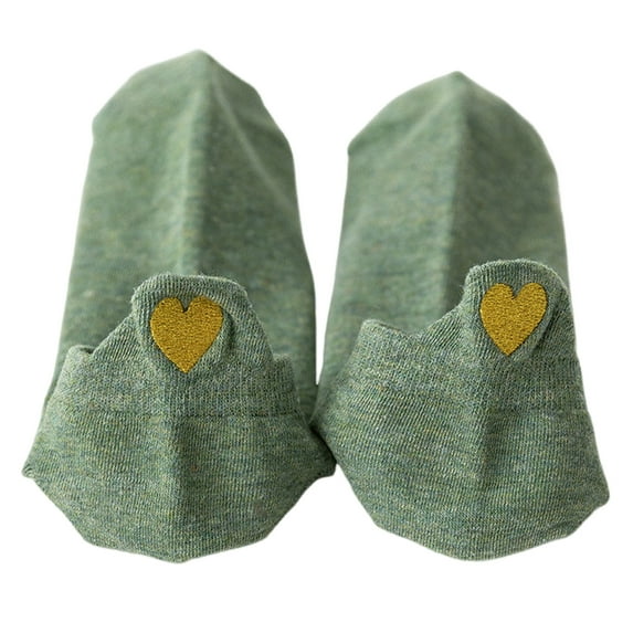 harmtty Crew Socks Solid Color Crew Socks 1 Pair Women Socks Heart Embroidery Low-cut No Odor Solid Color High Elasticity Anti-slip Sweat-absorption Green