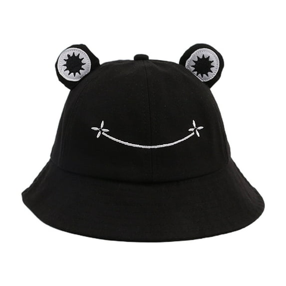 harmtty Cute Frog Design Sun Protection Fisherman Hat Children Adults Outdoor Bucket Cap,Black