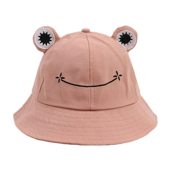 harmtty Cute Frog Design Sun Protection Fisherman Hat Children Adults Outdoor Bucket Cap,Pink