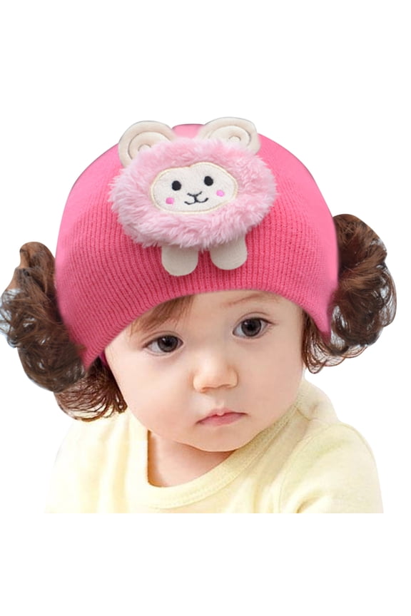 Cute Rabbit Animal Baby Girls Boys Woolen Yarn Knit Wig Hat Skull Cap Beanie,Rose Red Sheep*