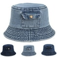 thumbnail image 1 of harmtty Denim Sun Hat Flat Top Lightweight Pocket Decor Bucket Hat for Daily Life,Blue, 1 of 8