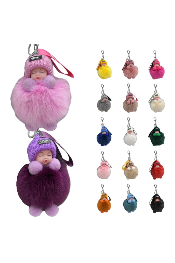Doll Keychains Fluffy Sleeping Baby Multi-colored Knitted Hat Wear Baby Key Ring for Women,6
