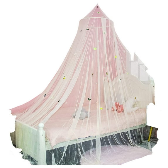 harmtty Dome Mosquito Net Easy Installation Fine Mesh Wear Resistant Stars Princess Canopy Fluorescent Bedcover Curtain for Home,Yellow