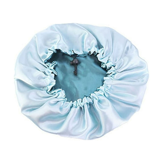 harmtty Double Layer Adjustable Curly Trim Sleep Cap Reversible Satin Bonnet Hair Cap Hair Treatment,Mint & Blue