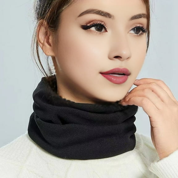 harmtty Double-sided Velvet Scarf Men Women Thermal Scarf Thickened Double-sided Velvet Lining Winter Dyeing Scarf Good Heating Insulation High Elasticity Black